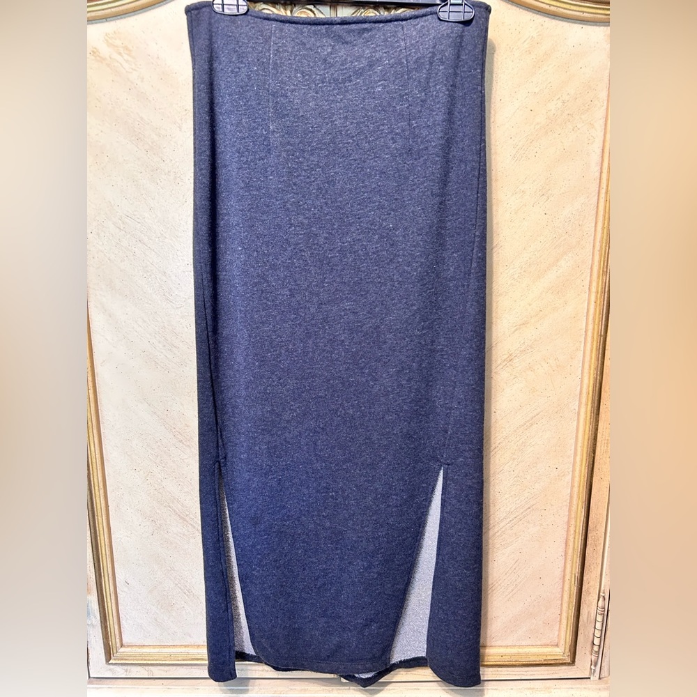 Free People Long Gray Double Slit Hem Midi Skirt